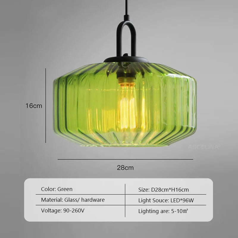 lustre rétro suspendu en verre avec lumière led décorative