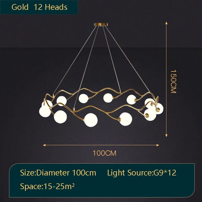 lustre royal de luxe en or avec boule de verre led