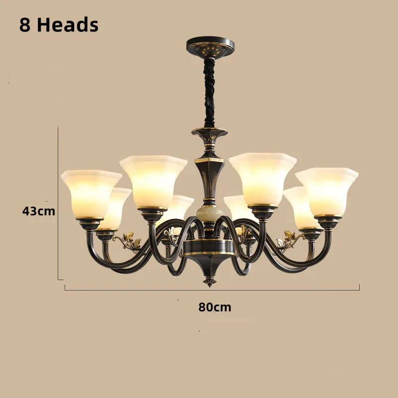 lustre vintage en cuivre avec abat-jour en verre dépoli