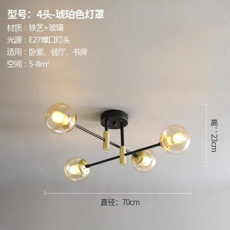 lustre nordique moderne led avec boules de verre