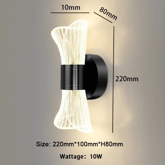 Moderne luxe créatif acrylique applique murale LED lumière or noir applique pour allée applique chambre chevet couloir décor à la maison