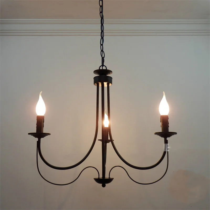 lustre vintage en fer forgé avec bougie et métal noir