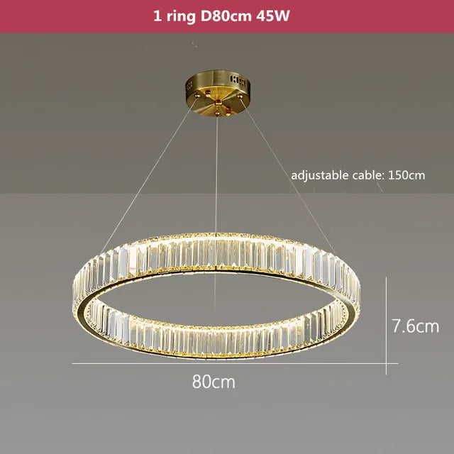 lustre moderne en cristal rond à led avec intensité variable