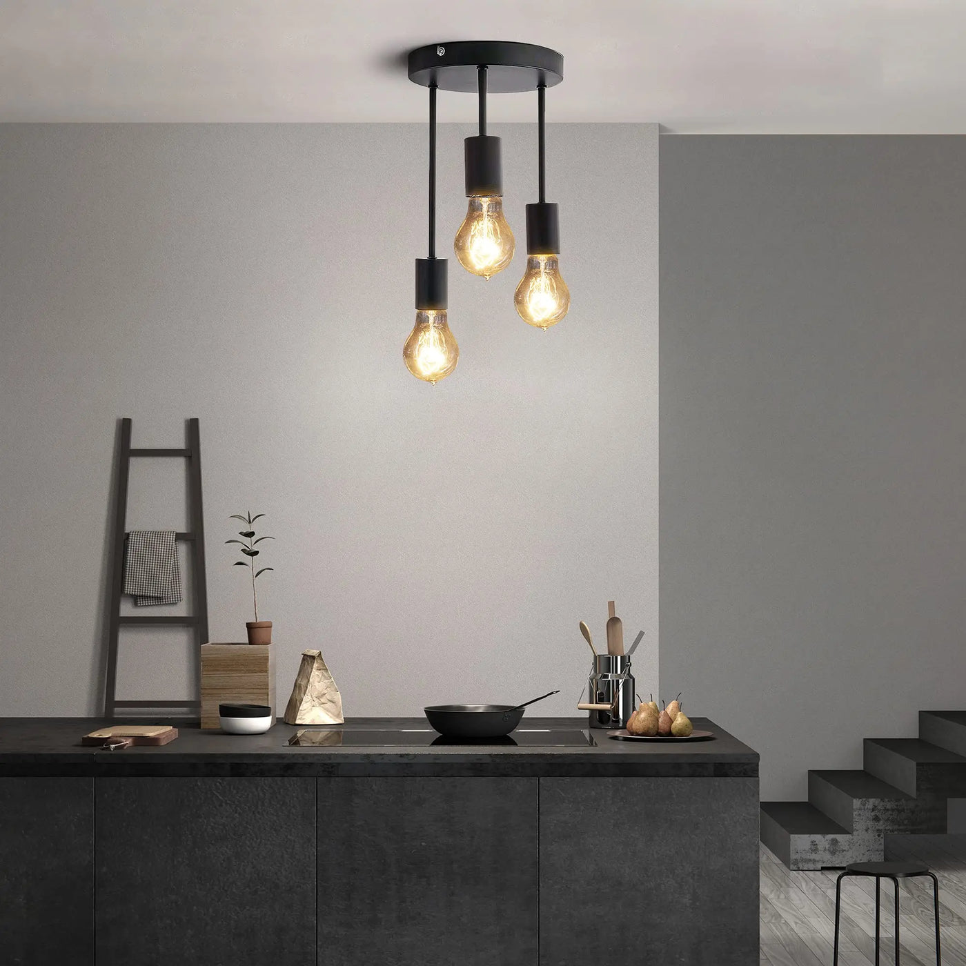 Plafonnier 5 lampes Vintage noir industriel