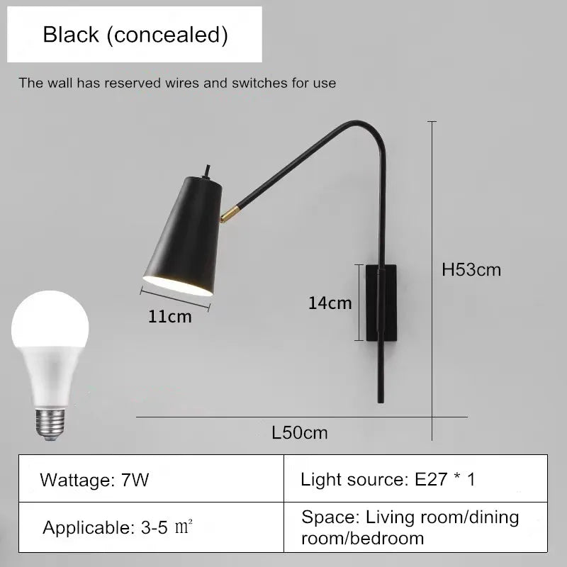 Minimally Adjustable Bedroom Bedside Wall Lamp, Long Arm Dining Room Wall Lamp, Nordic Long Pole Industrial Style Swing Arm Lamp