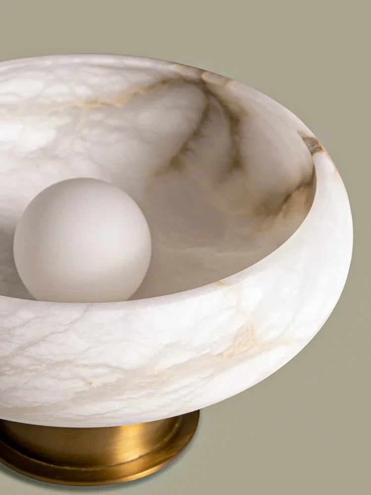 lampe de chevet en laiton et marbre flocon de neige naturel