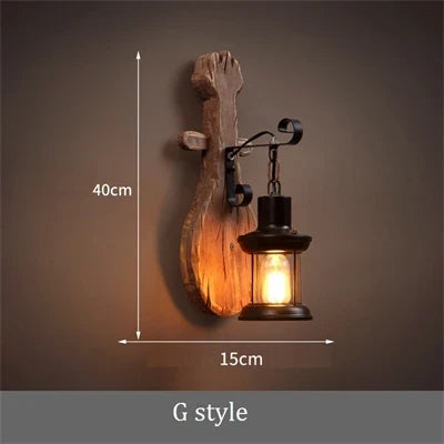 applique murale industrielle vintage en bois avec abat-jour en métal et verre