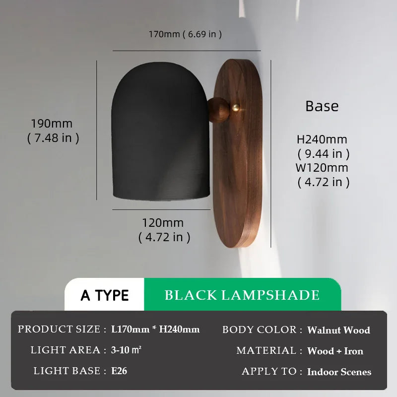 Walnut Wood Iron, Simple Modern Wabi-sabi style, Wall Sconce for Bedroom, Bedside, Living, Dining Room, Corridor Aisle