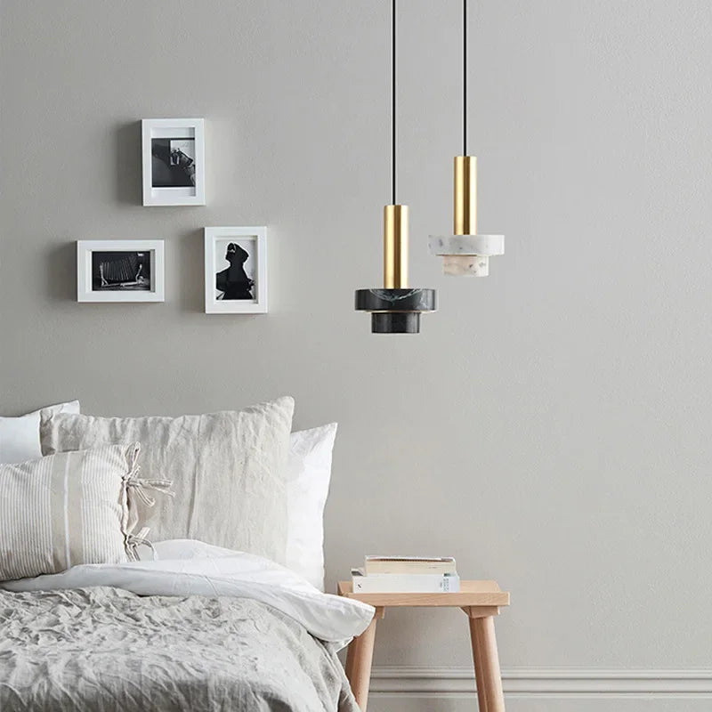 suspension nordique en marbre avec éclairage led moderne