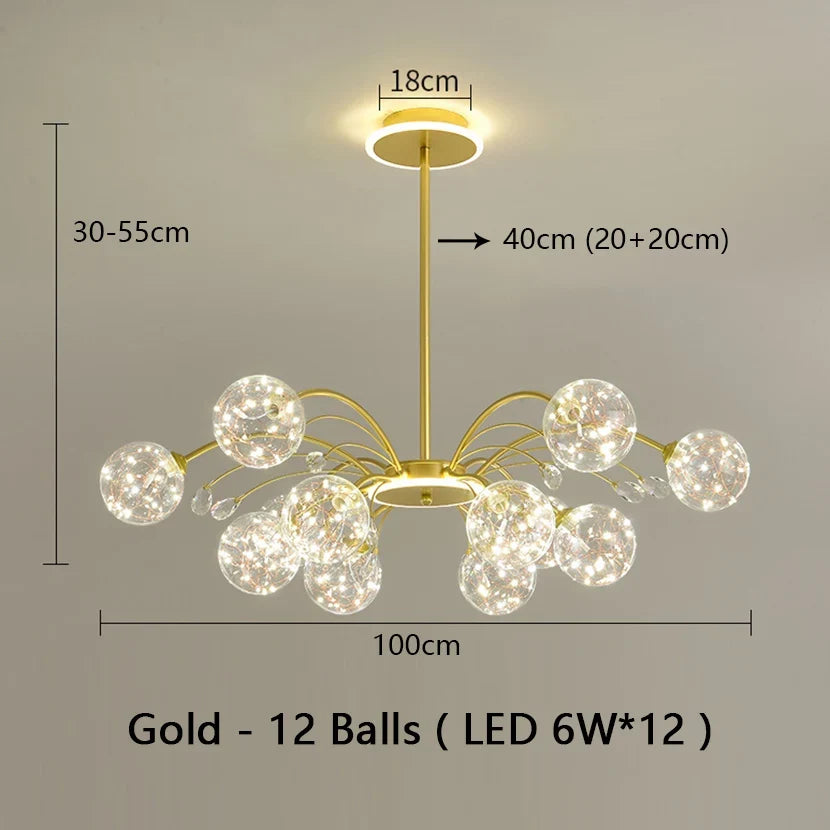 lustre sandyha luxe led en fer avec boules de verre
