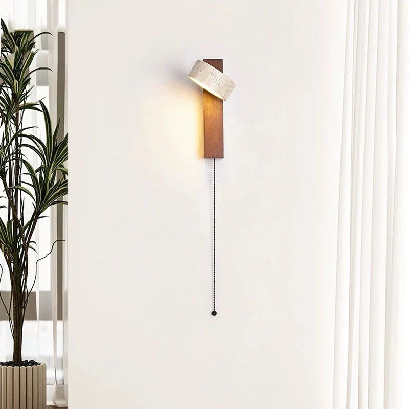 Applique murale bois noyer LED/interrupteur rotatif
