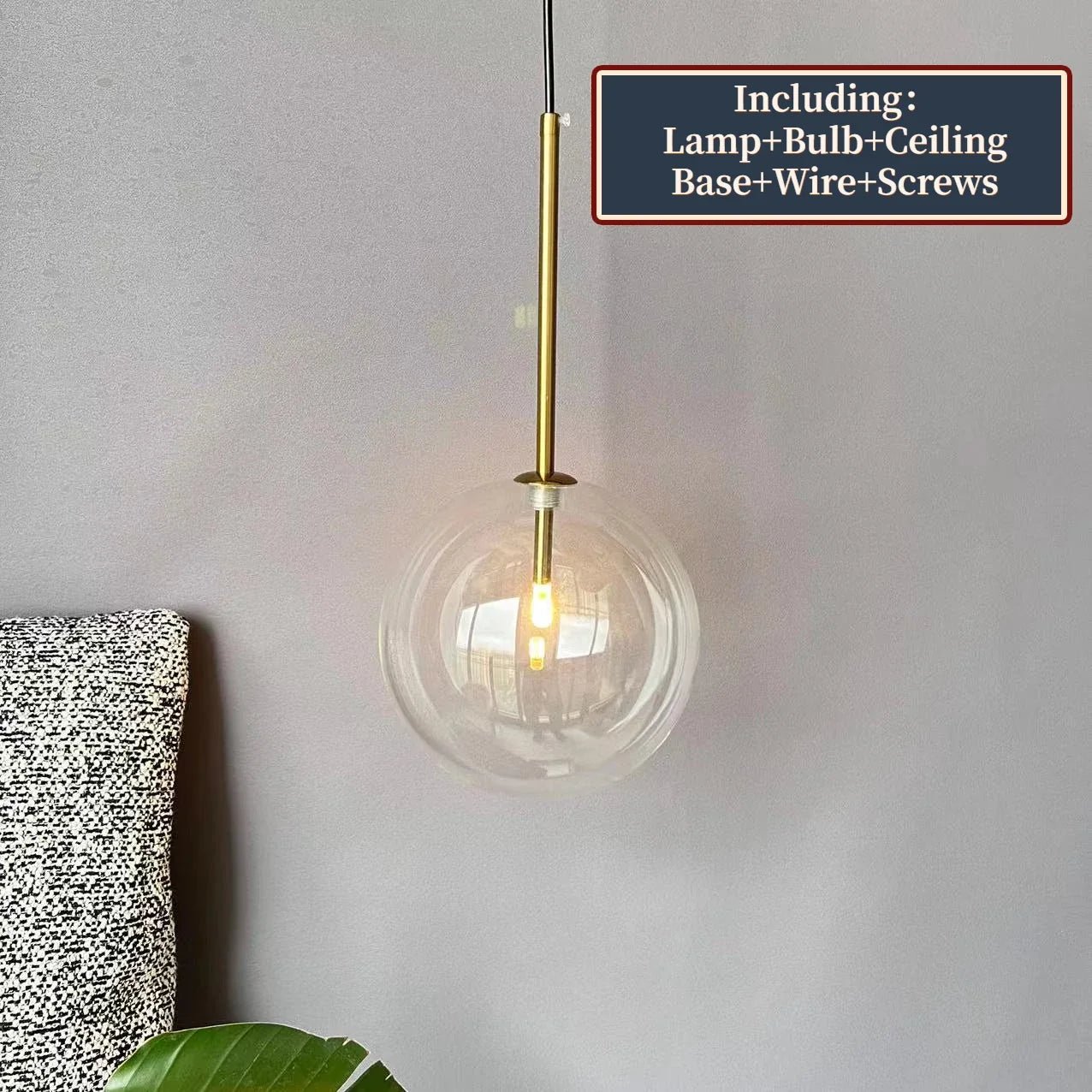 Boule de verre suspension LED éclairage cuisine salle à manger Restaurant lampe suspendue chambre chevet plafond lustre hôtel décoration