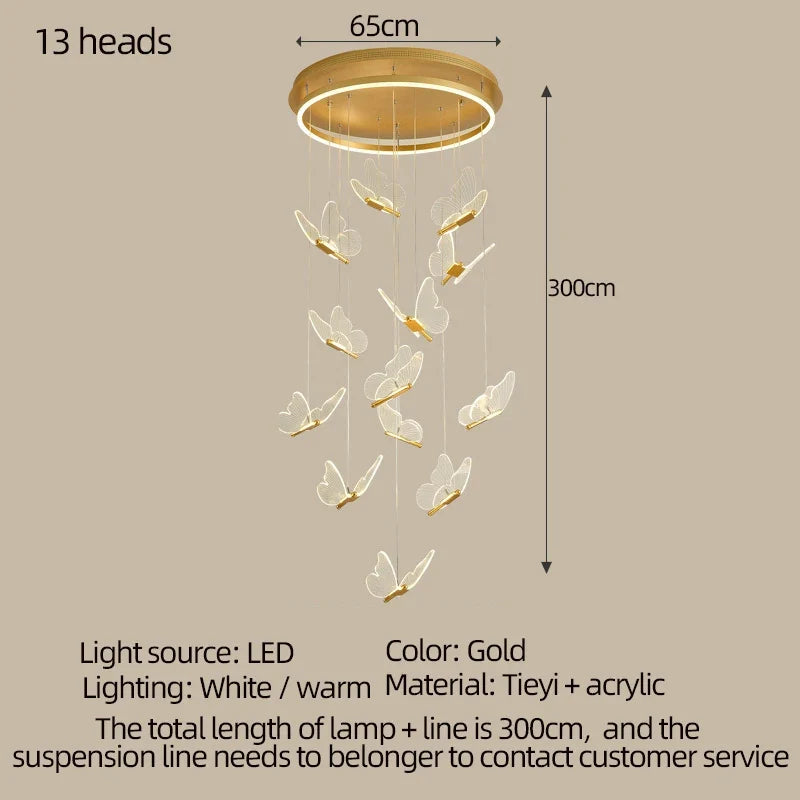 Lustre Papillon LED Acrylique Salle Escalier Suspension