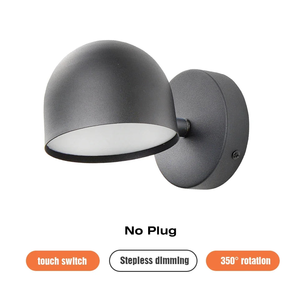 applique murale led avec variateur tactile rotatif 350° et prise de chevet