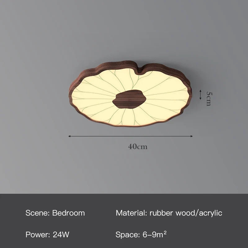 plafonnier moderne design feuille lotus en bois avec lumière led