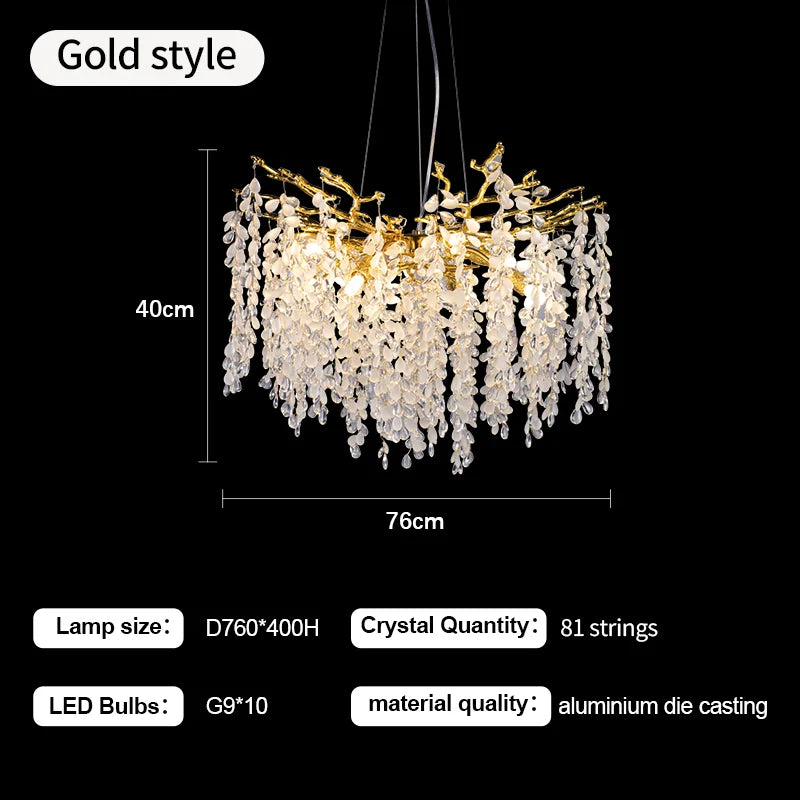 lustre à led en cristaux design moderne pour décoration intérieure