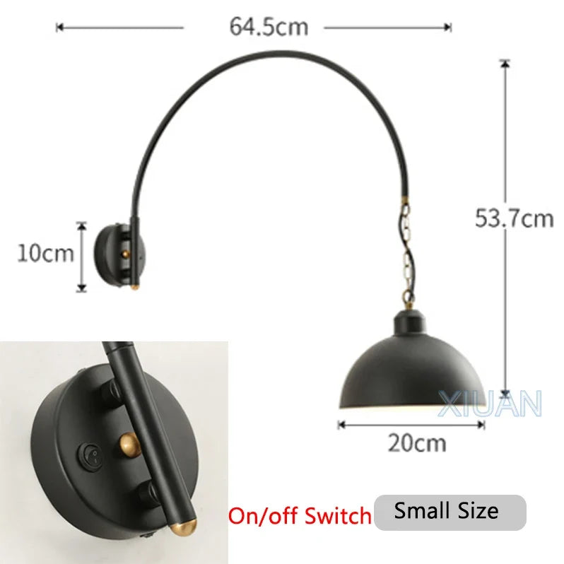 Long Pole Wall Lamps Industrial Vintage Living Room Wall Light Long Swing Arm Restaurant Dining Table Wall Mount Lights Black