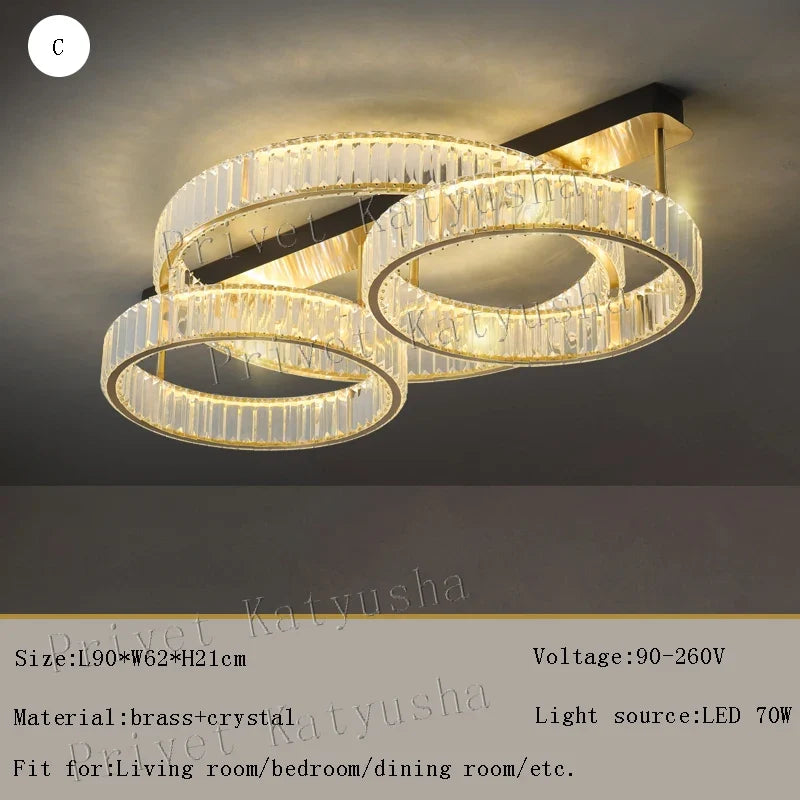 plafonnier de luxe en cuivre et cristal décoration moderne