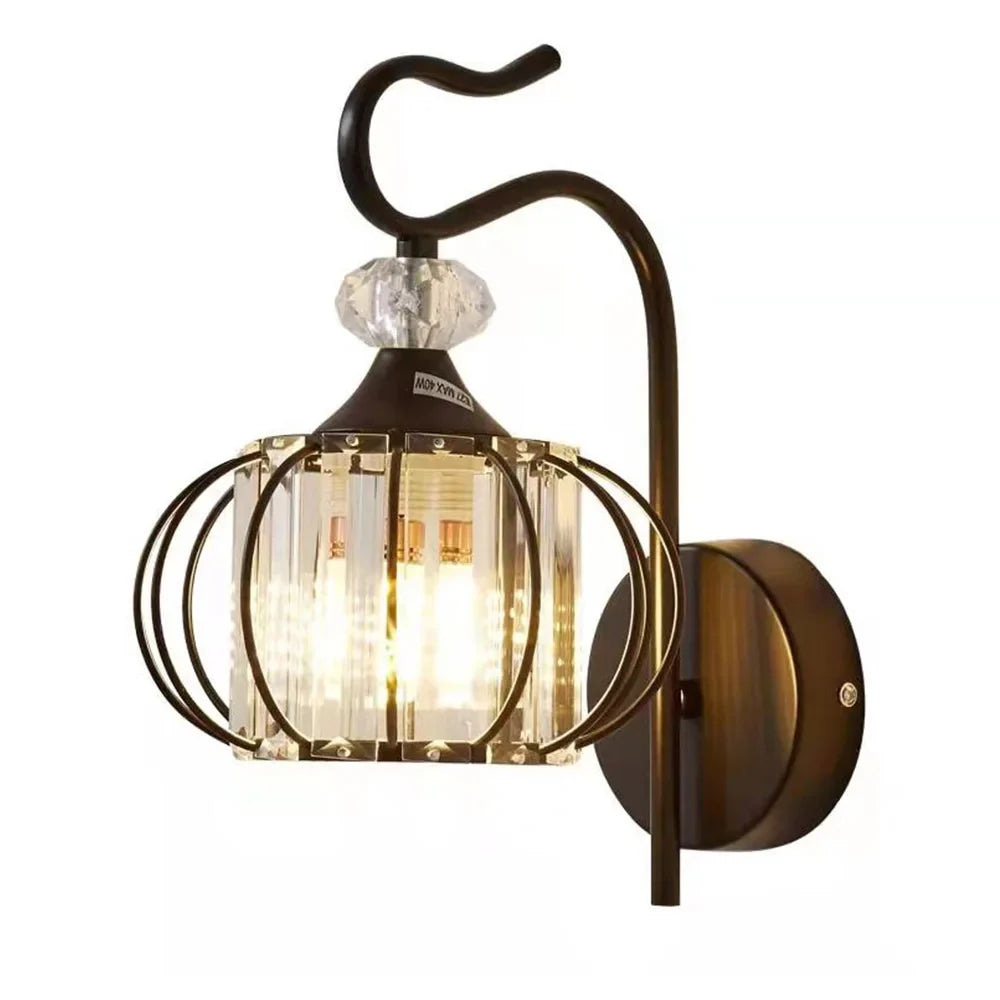 Glass wall lamp, iron art bedside lamp, simple accessories of living room, bedroom and dining room, E27 lamp