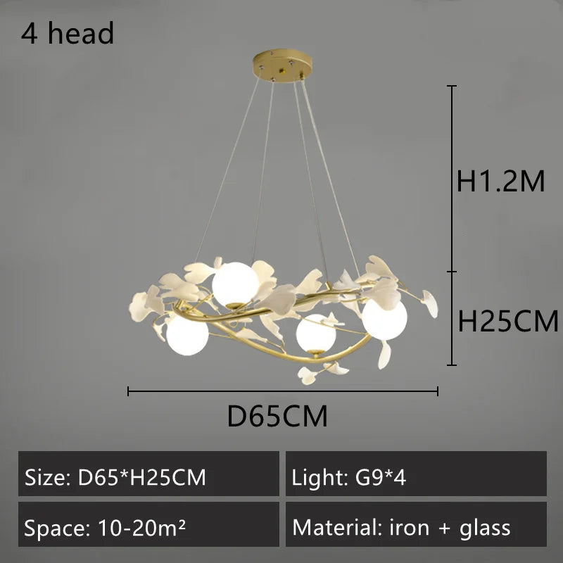 lustre led moderne en forme de pétale de ginkgo lumineux et élégant