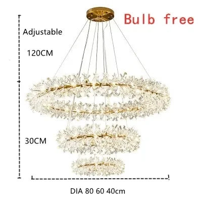 Lustre en cristal de fleur moderne Suspension lustres LED de luxe pour salon 60 80 100 cm anneaux suspendus suspension