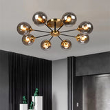 lustre boule led design en verre transparent et gris fumé
