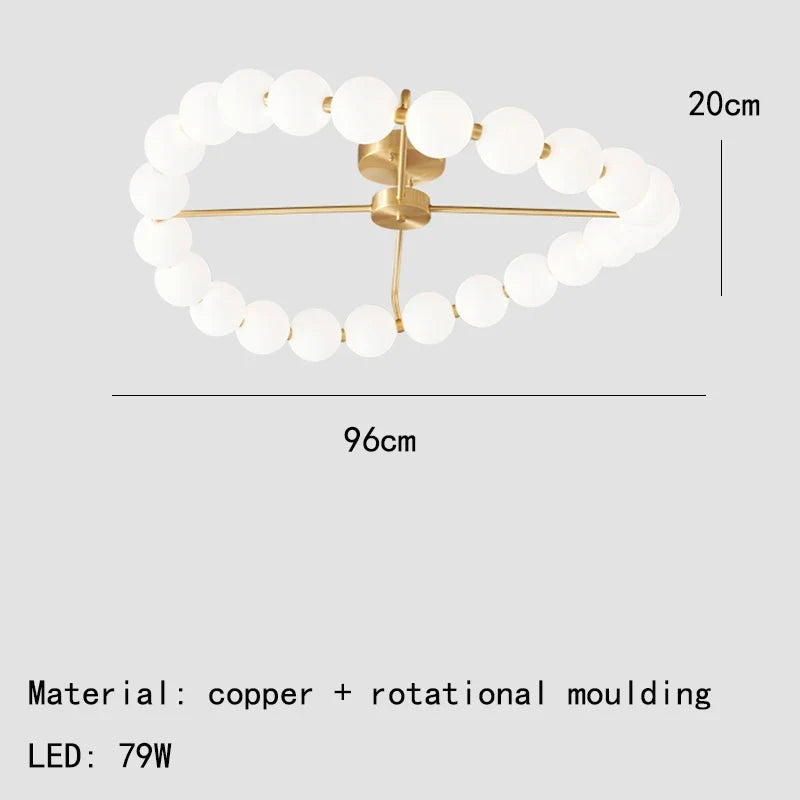 lustre à led avec anneau en cuivre et boule acrylique