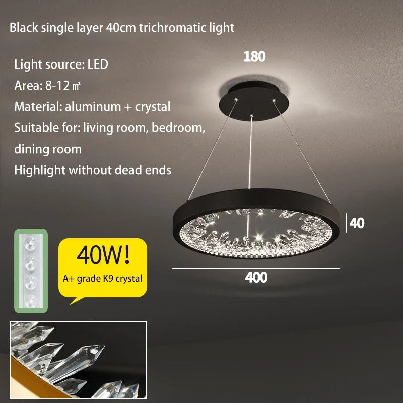 Plafonnier LED suspendu en cristal de luxe au design moderne