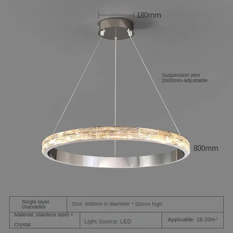 suspension en cristal luxueuse en acier inoxydable moderne