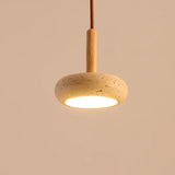 lustre led en travertin avec suspension en pierre naturelle