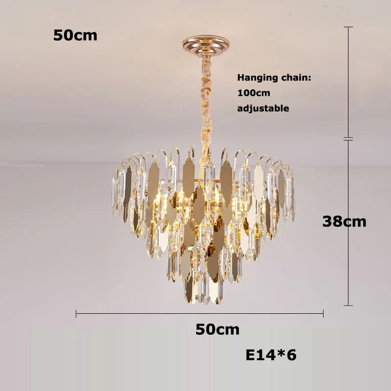lustre à led de luxe en or chromé pour décoration moderne