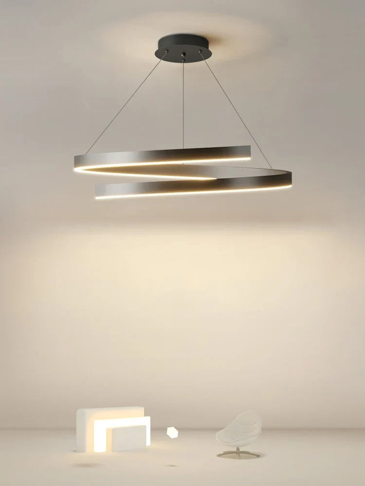 lustre à anneau simple moderne en fer doré avec éclairage LED intérieur