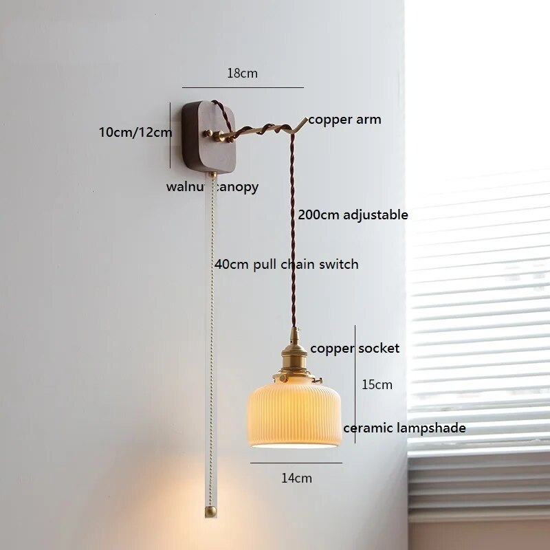 applique murale led noyer cuivre moderne baguette plug-in