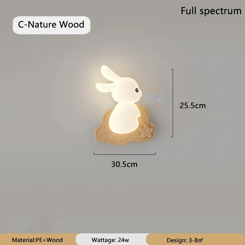 lampe de chevet wabi-sabi japonaise avec base en bois et lapin dessiné pour enfants