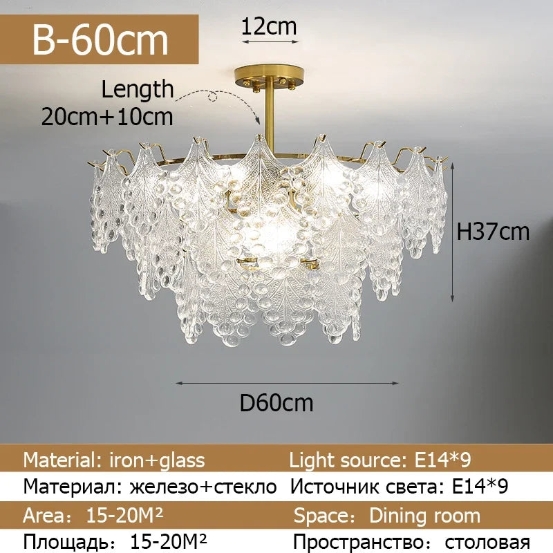 lustre moderne en verre 2023 feuilles gouttelette éclairage suspendu