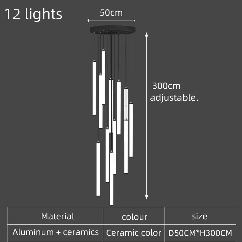 lustre led long tube spirale minimaliste moderne 2023