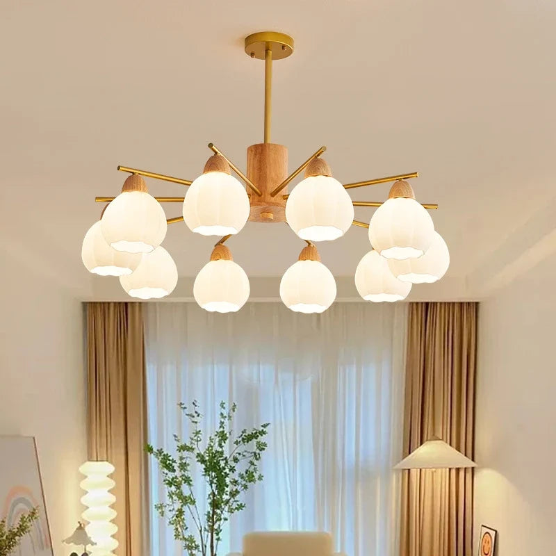 lustre moderne en bois et verre style japonais pour décoration intérieure