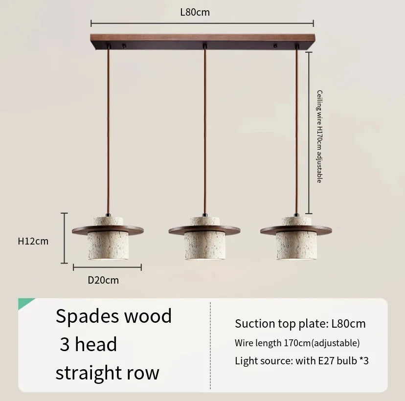 suspension led style minimaliste japonais en noyer et travertin