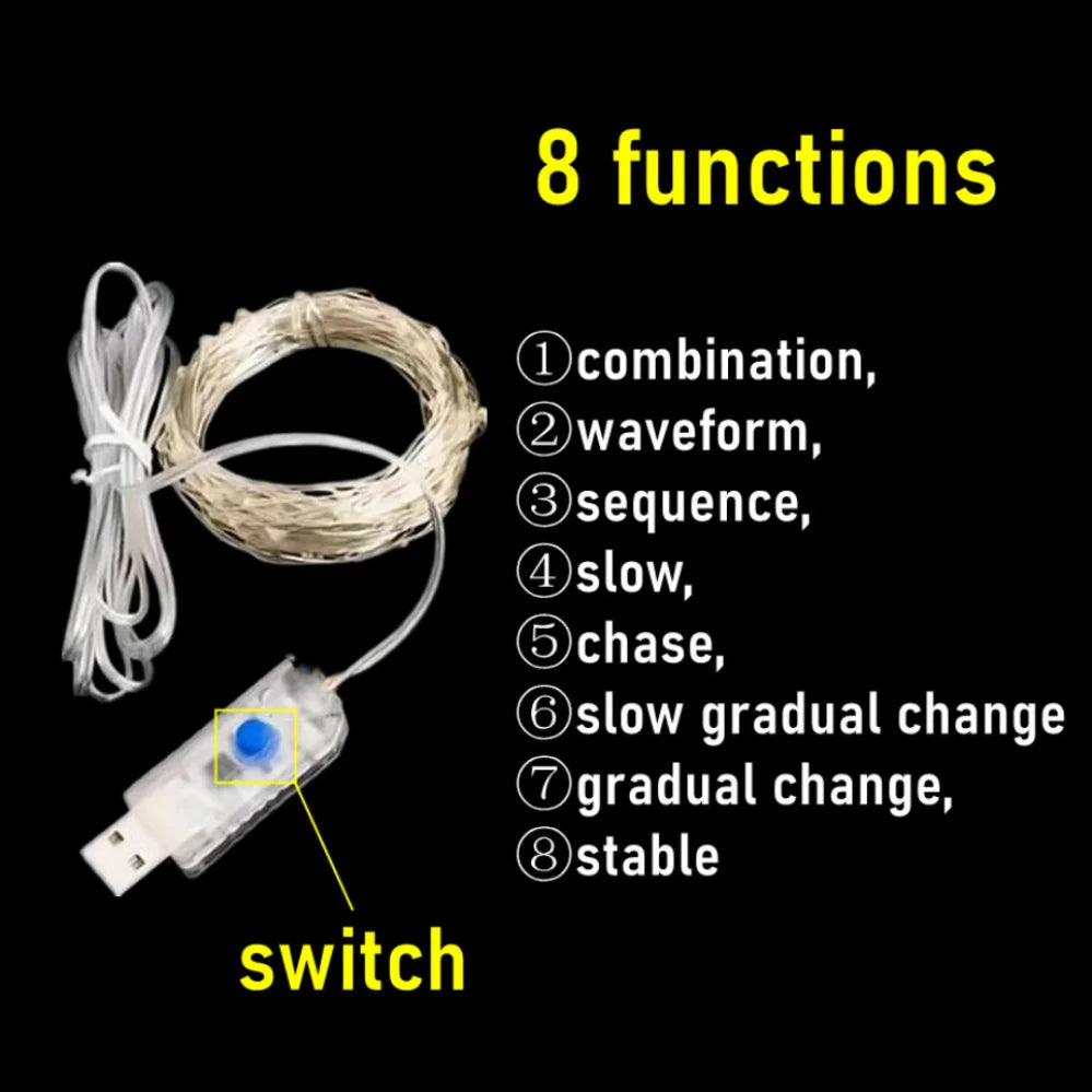 guirlande lumineuse led usb étanche pour décorations de fête