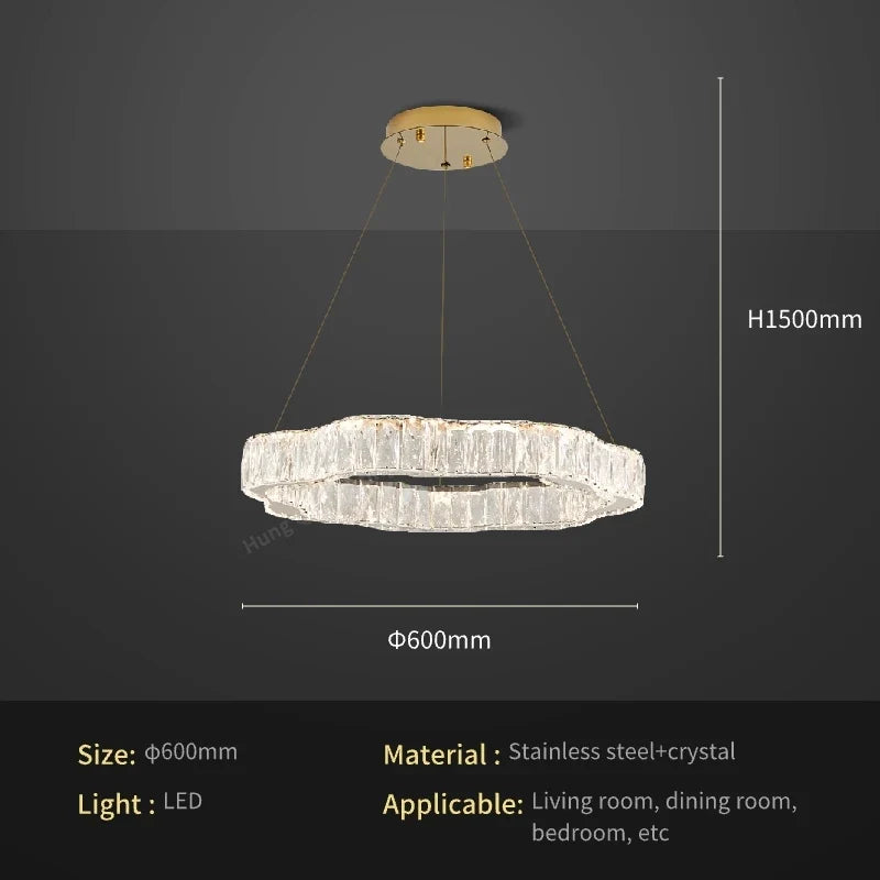 lustre moderne en cristal avec éclairage led design élégant