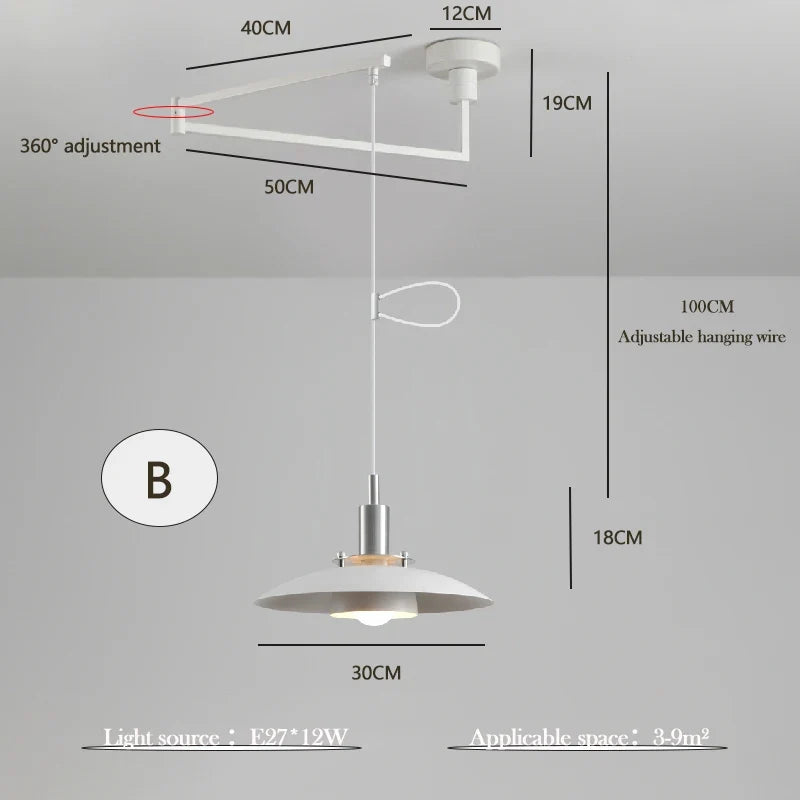 lustre rotatif extensible moderne et minimaliste pour table