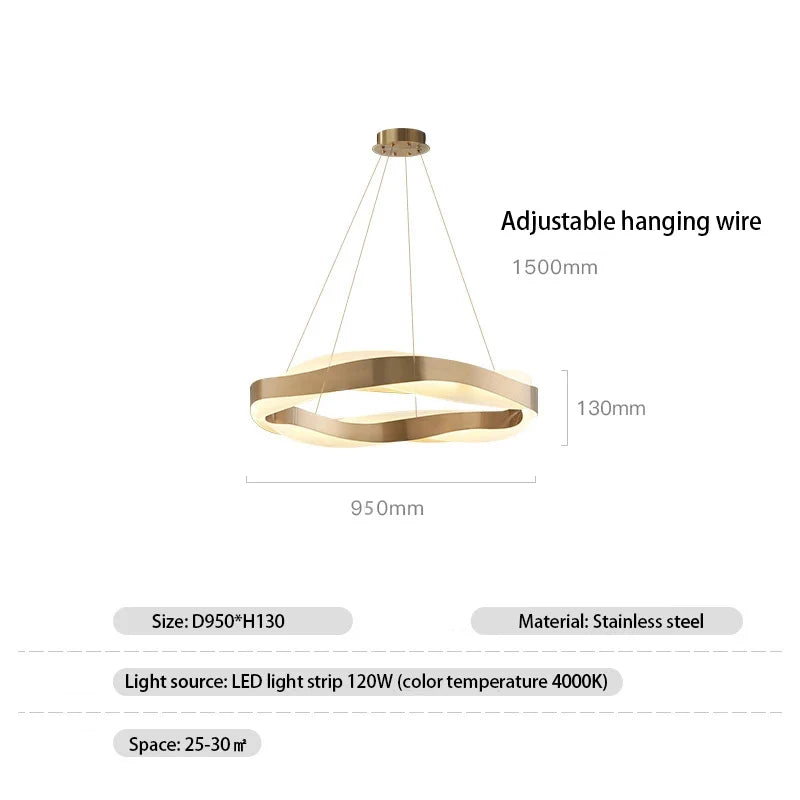 lustre led moderne anneaux brossés en cristal