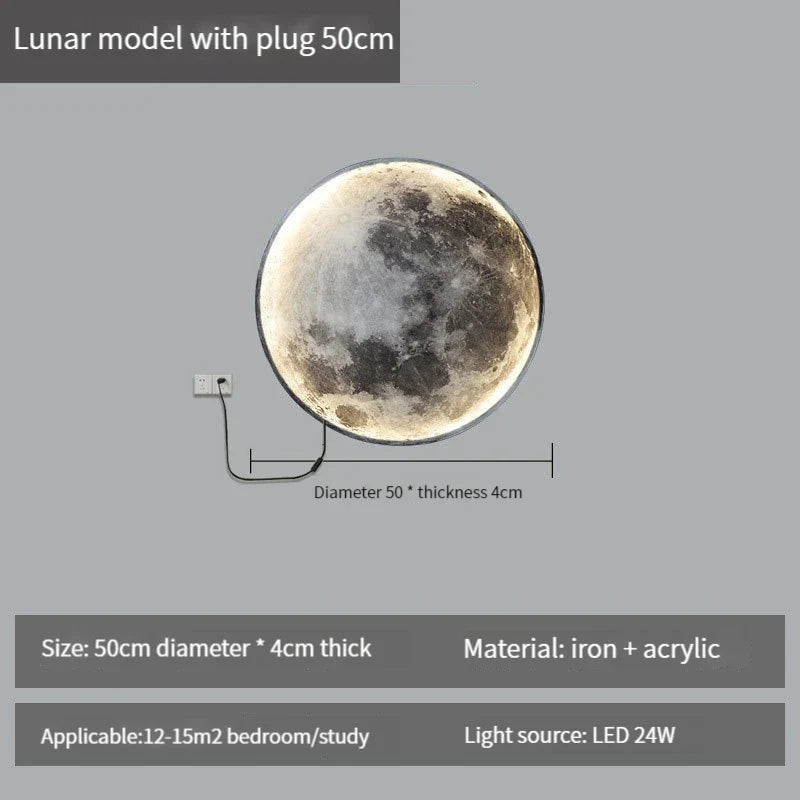 applique murale lune moderne avec intensité variable et télécommande led