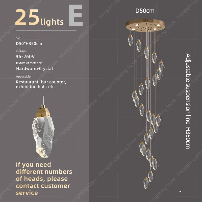 lustre moderne haut en cristal pour éclairage raffiné