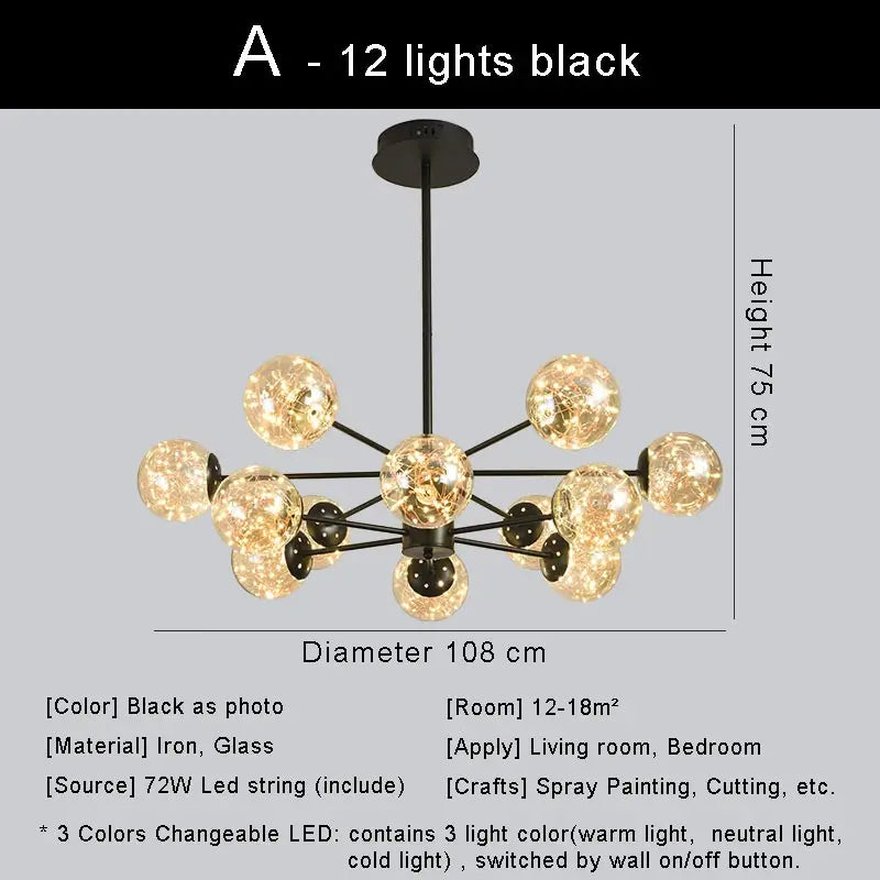lustre moderne en forme d'étoile avec abat-jour en verre décoratif