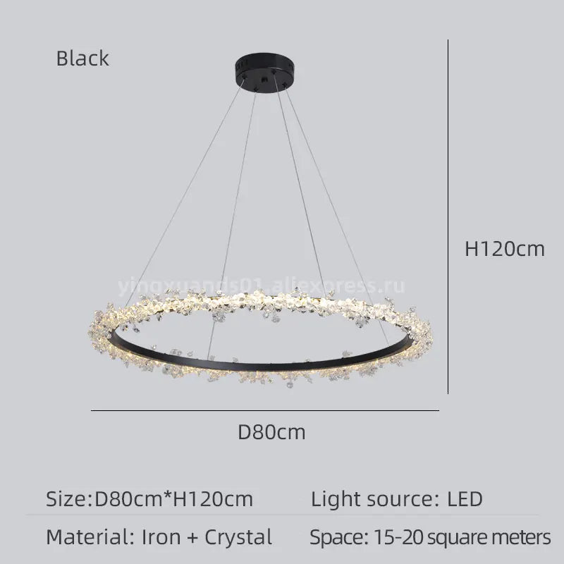 lustre en cristal de luxe avec anneau doré lumineux et élégant