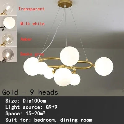 lustre nordique en verre fumé et doré pour intérieur moderne