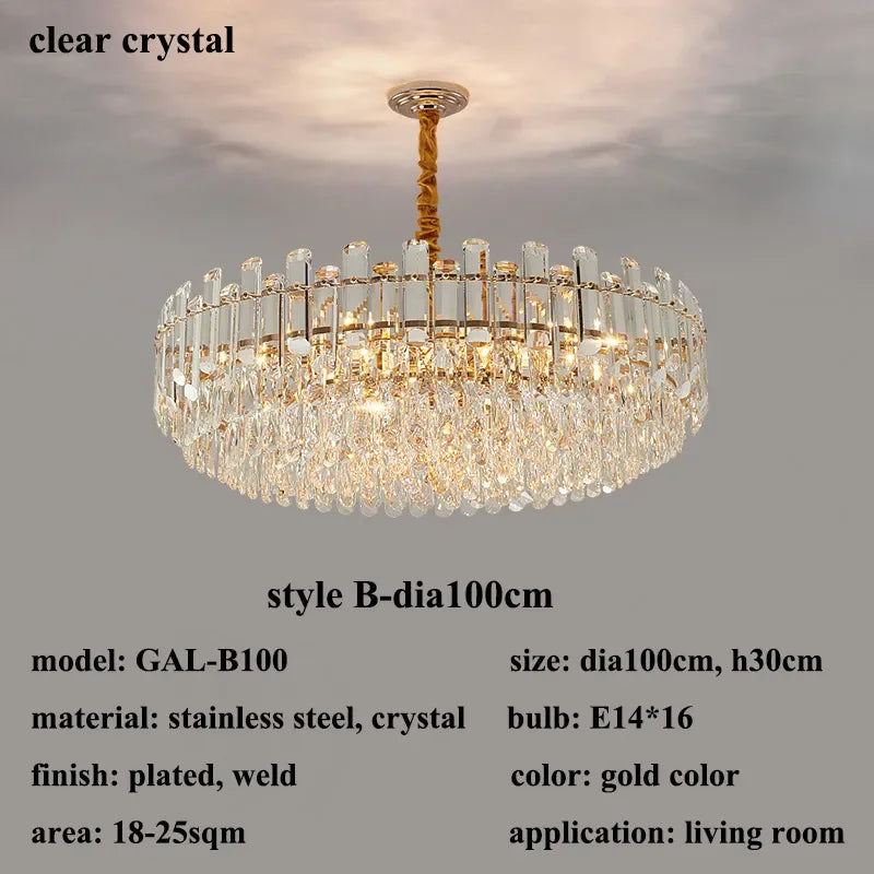 lustre de luxe moderne en cristal transparent pour décoration intérieure