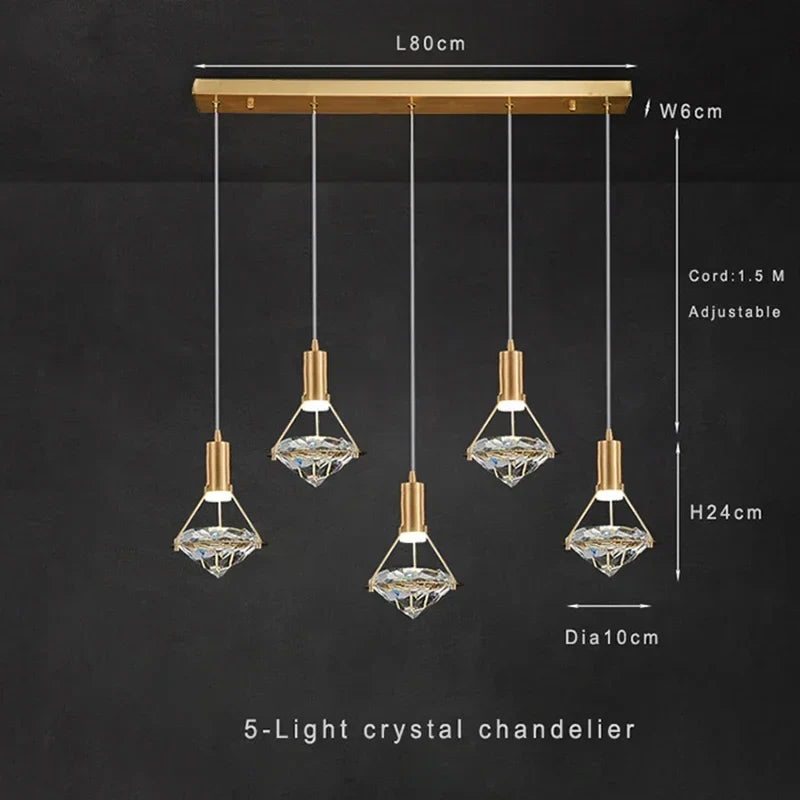 suspension moderne en cristal réglable pour intérieur élégant