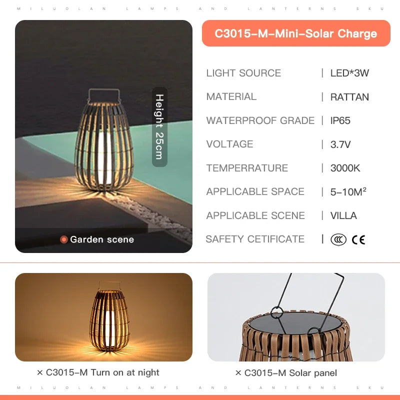 Outdoor Home Garden Solar lights, Rattan IP65 Waterproof Street Lamp Villa Courtyard Landscape Lawn Light For Garden Patio Fence